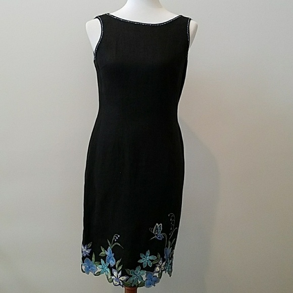 Talbots linen sheath dress: embroidery, beadwork. Size 6P - Picture 1 of 4